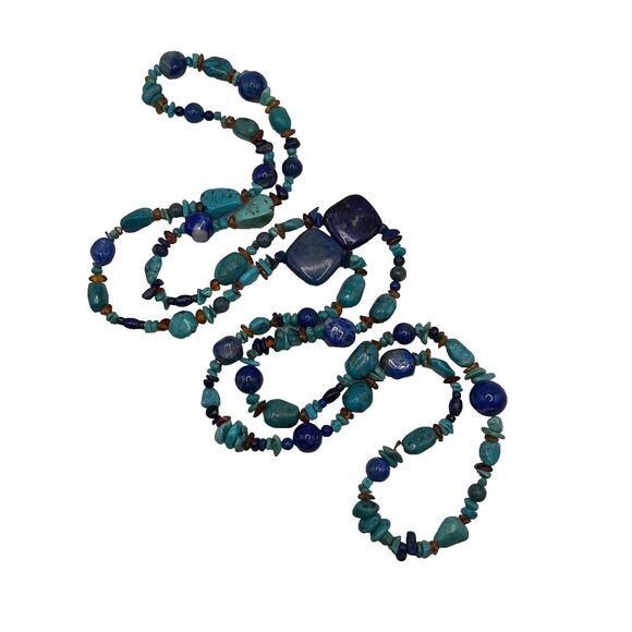 ✨️Jay King Lapis Lazuli Howlite Turquoise Amber 42" Lenth Infinity Necklace! - Picture 3 of 10